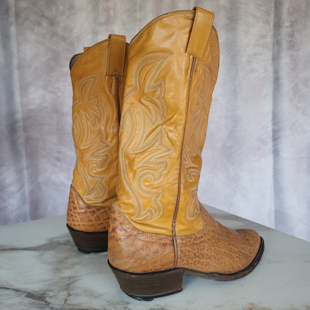 Classic Size 9 D Men's Bull Hide Western Cowboy Boots Tan Brown